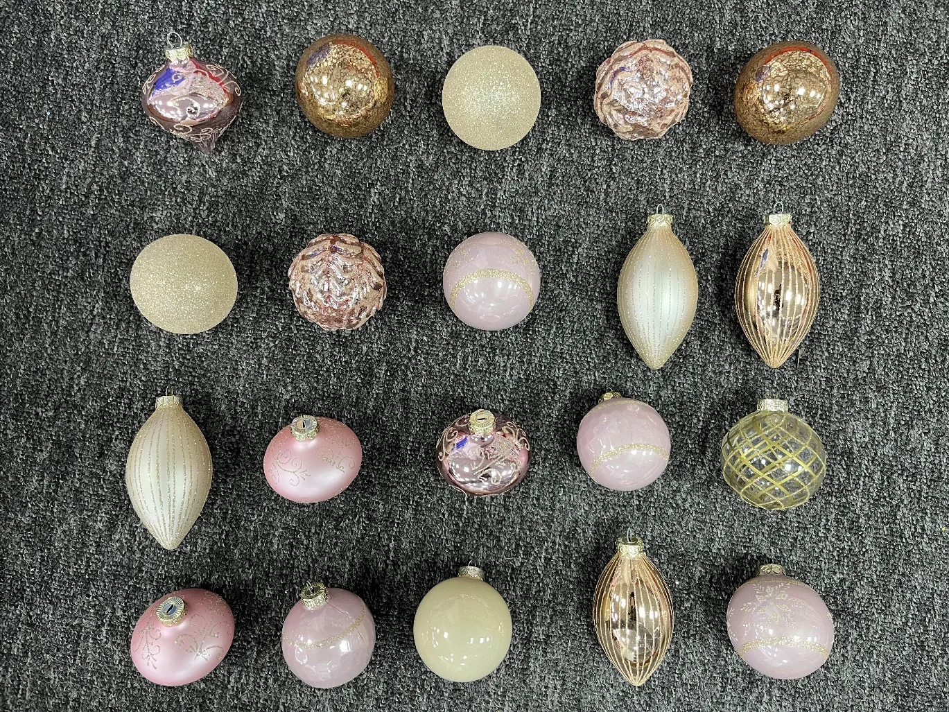 Pink, cream and gold Christmas glass balls in assorted finishes