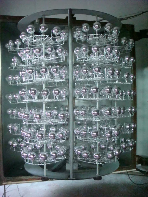 Glass ornaments arranged in vacuum electroplating equipment